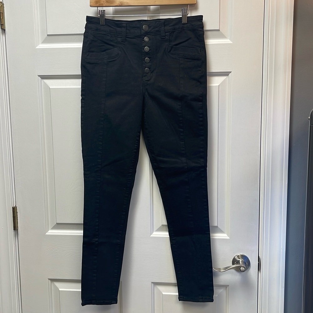 AEO Buttonfly-front Black Stretch Skinny Jeans 14L EUC